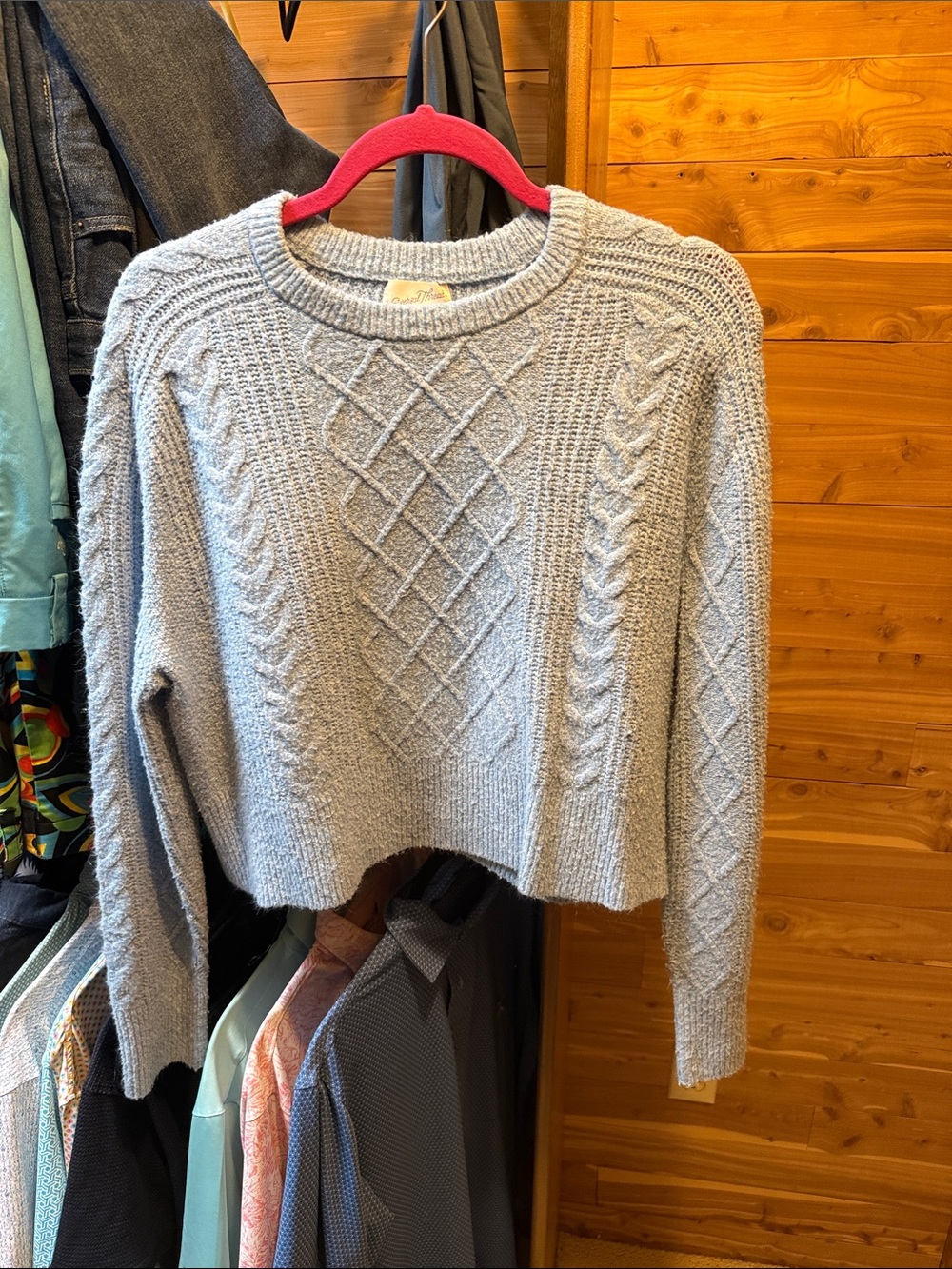 Universal Thread Light Gray Cable-Knit Crewneck Sweater
